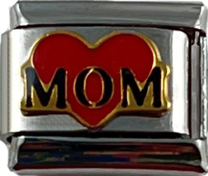 Italian Charm Link Red Heart MOM 9mm