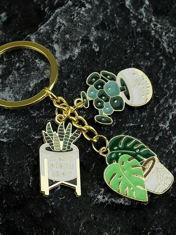 Letter Pattern Cute Succulent Plants Design Keychain, Funny Key Chain for Men & Women, Key Holder for Car Keys, Bag