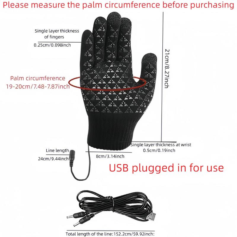 USB Heated Gloves, Touch Screen Compatible, Warm Heating, Elastic Cuffs, Thickened Non-slip Design, Wear-resistant, without Battery, USB Can Only Be Used When Plugged In, Suitable for Winter Unisex, Christmas Gift