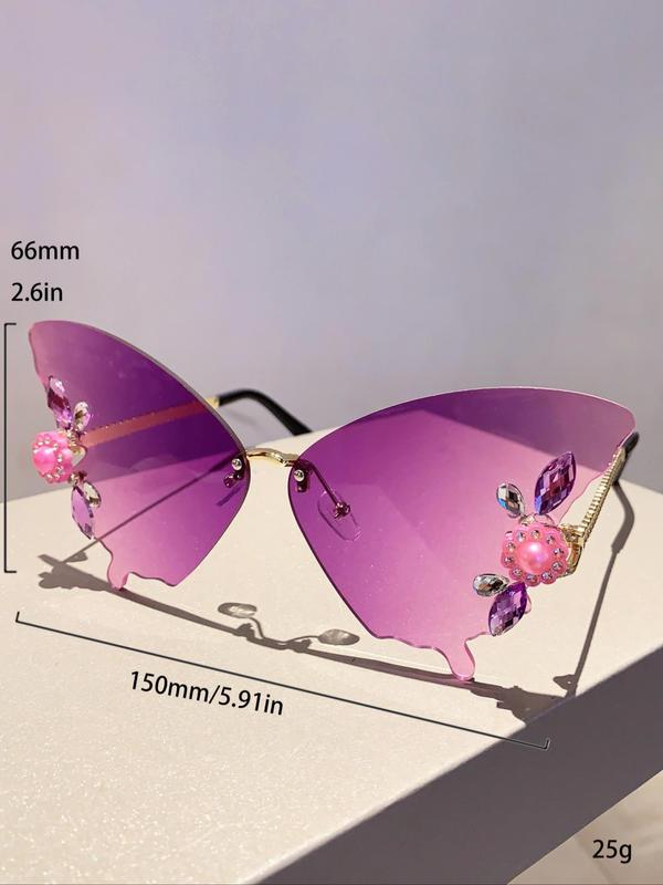 Women's Cute Butterfly Design Sunglasses, Rhinestone Decor Sunglasses for Everyday Use, Fashion Accessories for Outdoor Activities