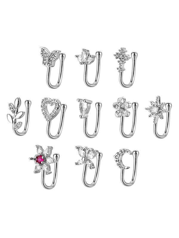 Fashion Rhinestone Decorated Nose Ring, Heart & Flower & Butterfly Design Nose Ring for Women, Body Jewelry for Party Decor, Trendy Exquisite Jewelry for Gift