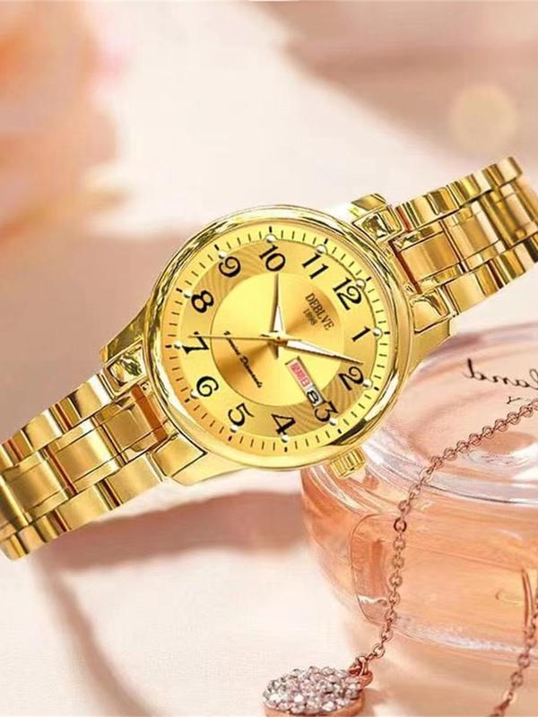 Women's Elegant Round Dial Watch, Fashion Watch with Date & Week Display Function, Trendy All-match & Exquisite Accessories for Birthday Gift with Box