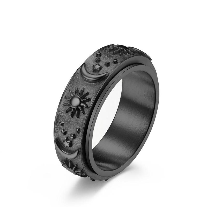 Star, moon and sun titanium steel ring ring can be rotated and moved bohemian style decompression ring hand jewelry