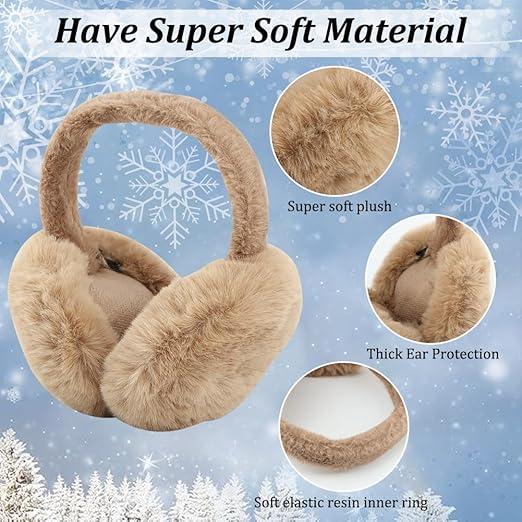 Solid Color Plush Earmuffs, Soft Ear Warmer, Foldable Ear Muffs, Comfortable Coldproof Earmuffs for Winter indoor & Outdoor