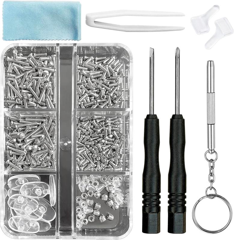 Eyeglass Repair Kit with Screws, 15 Types Screws for Eyeglasses - Frame Screws, Hinge Screws, Nose Pads Screws -  Eye Glasses Repairing Kit Tool