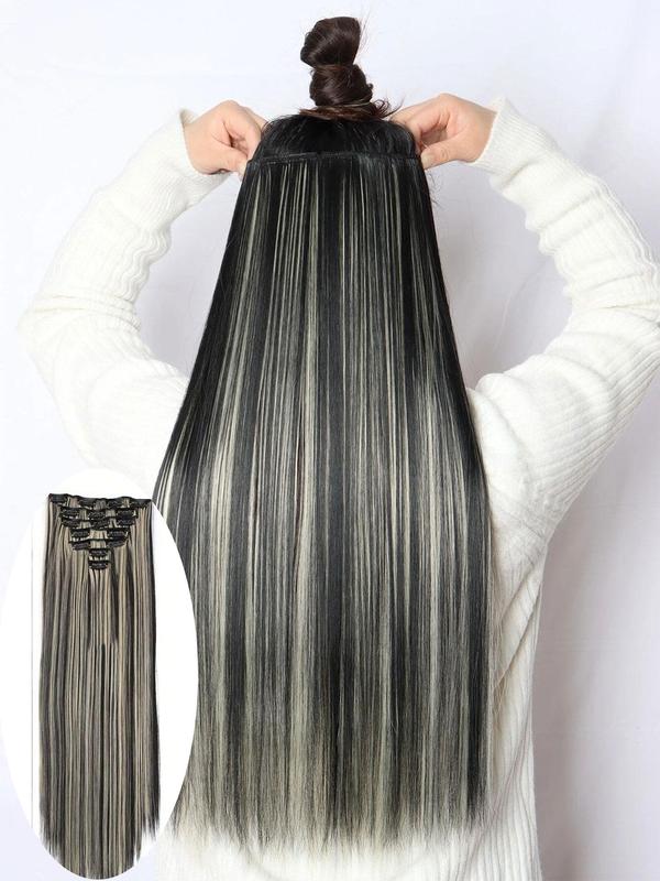 24 Inch Long Straight Clip-in Hair Extensions, 7 Counts set Heat Resistant Synthetic Hair Extensions for Women, Synthetic Hairpiece for Daily Hairstyle Ideas