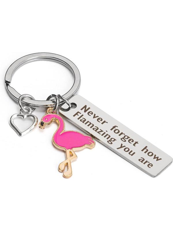 Fashionable Flamingo & Heart Design Keychain, Stainless Steel Keychain for Women & Men, Trendy All-match & Exquisite Keychain for Birthday Gift