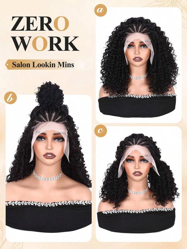 20 Inch Black Long Curly Wigs for Women, Gorgeous Fluffy Wigs without Bangs, Synthetic Braided Lace Wigs for Party, Daily Use