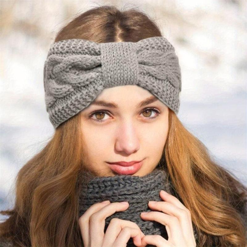 2pcs set Soft & Cozy Ribbed Fleece Knit Elastic Headbands - Warm Ear Warmer for Women with Classic Bowknot Design, Perfect for Daily Use in Autumn & Winter