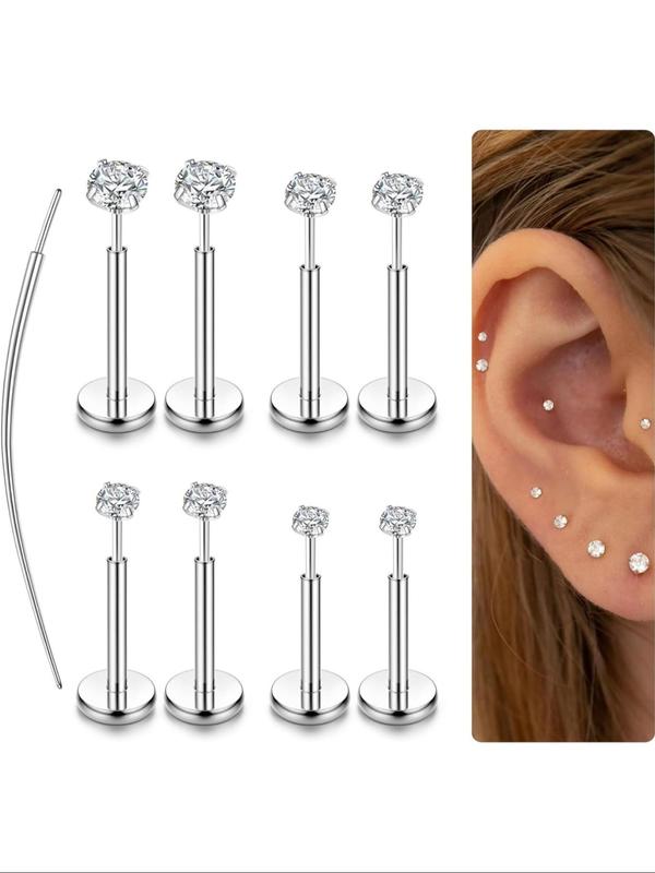 Rhinestone Decor Nose Studs, Stainless Steel Nose Rings, Body Jewelry for Women & Men, Hypoallergenic Piercing Jewelry