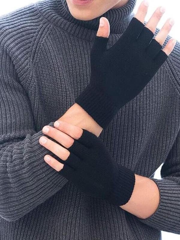 Unisex Solid Color Half-finger Design Gloves, 2024 New Style Boho Style Warm Gloves for Fall & Winter, Fashion Cold Protection and Thickening Accessories for Men & Women