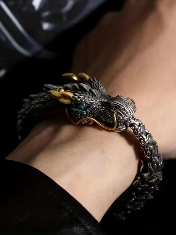 Vintage Dragon Design Bracelet, Punk Style Animal Design Bracelet for Men & Women, Fashion Jewelry for Party Decor, Trendy Exquisite Jewelry for Birthday Gift