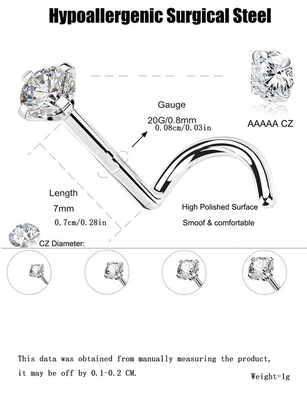 Rhinestone Decor Nose Studs, Stainless Steel Nose Studs, Body Jewelry for Women & Men, Trendy All-match & Exquisite Jewelry for Birthday Gift