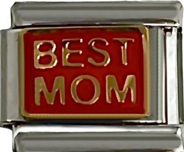 Italian Charm Link Best Mom on Red Charm  9mm