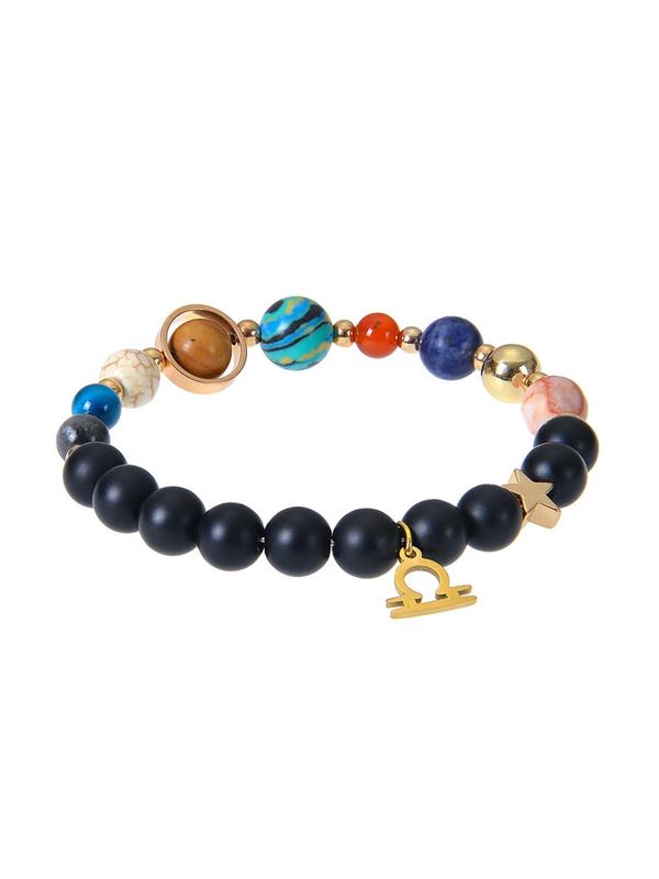 Planet & Constellation Design Beaded Bracelet, Fashionable Elastic Adjustable Bracelet for Women & Men, Trendy All-match & Exquisite Jewelry for Birthday Gift