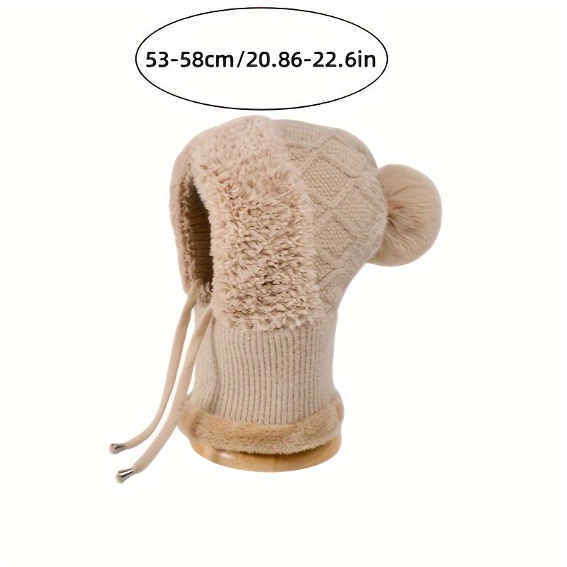 Ledaou 3 in 1 Women Knitted Woolen Cap Scarf Mask Suit Winter Warm Wool Lining Ear Cover Fluffy Ball Cap