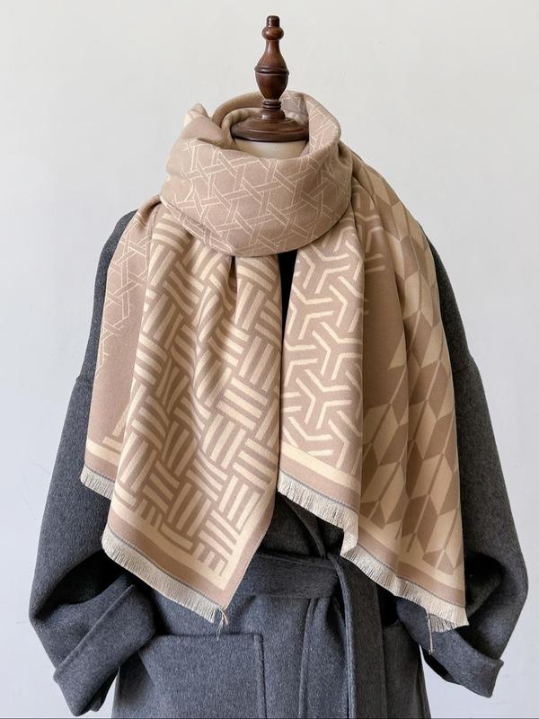 Geometric Pattern Double Sided Cashmere-like Scarf, Elegant Colorblock Shawl for Women, Fashion Accessories for Daily Wear