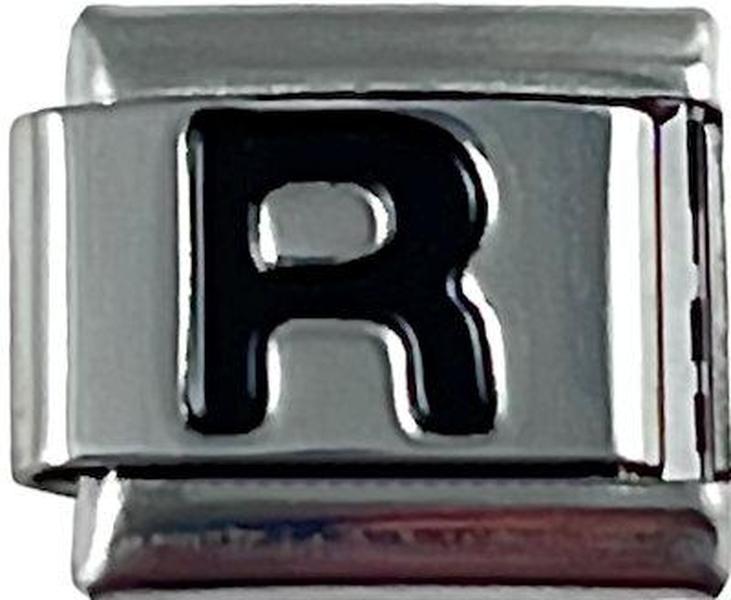 Italian Charm Link Black Letter R 9mm