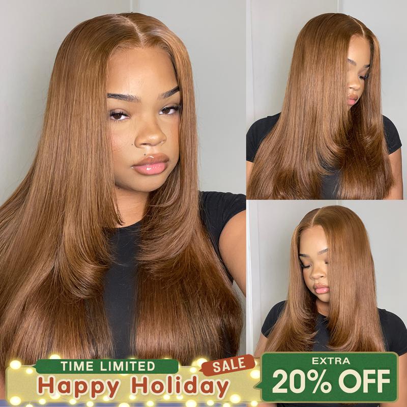 Wavymy Chestnut Brown Trendy Layered Cut Pre-plucked Wear Go 6x4 Glueless Pre-cut Lace Wigs Reddish Brown 180% Density Straight Wigs 100% Human Hair