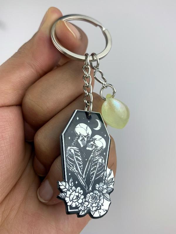 Luminous Heart Decor Skull Pattern Keychain, Creative Keychain for Car Keys, Bag Charm, Fashion Goth Accessories for Men & Women