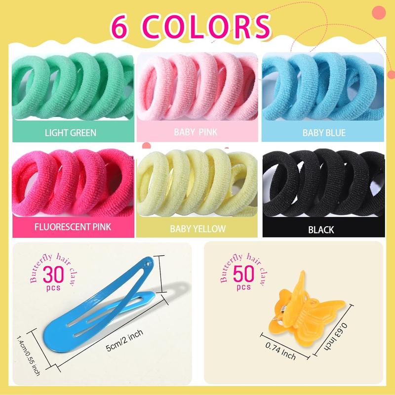 Hair Accessories Set: Colorful Rubber Bands, Cotton Hair Ties, Ponytail Holders, Hair Clips with Organizer Box for Girls,