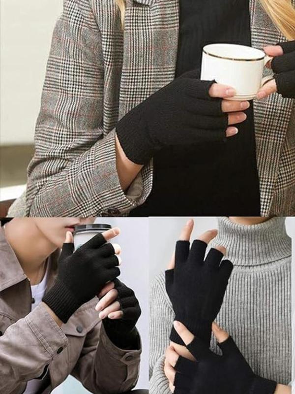 Unisex Solid Color Half-finger Design Gloves, 2024 New Style Boho Style Warm Gloves for Fall & Winter, Fashion Cold Protection and Thickening Accessories for Men & Women