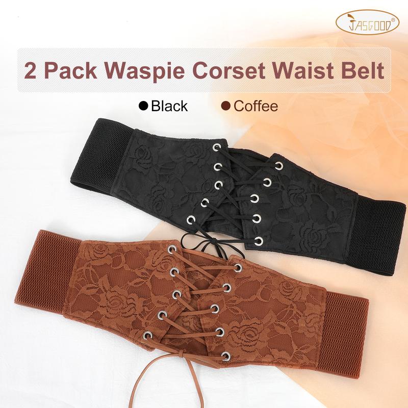 JASGOOD Women Elastic Lace-up Tied Waspie Corset Belt Costume Wide Waist Belt for Dress Wide Elastic