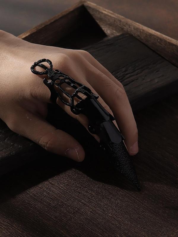 Exaggerated Hip Hop Punk Style Hollow out Ghost Hand Pattern Joint Curved Long Pointed Spike Ring, Y2k Punk Style Armor Decoration for Women & Men, Streetwear Goth Accessory for Musical Festival, Cosplay