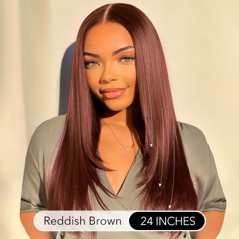 Wavymy Chestnut Brown Trendy Layered Cut Pre-plucked Wear Go 6x4 Glueless Pre-cut Lace Wigs Reddish Brown 180% Density Straight Wigs 100% Human Hair