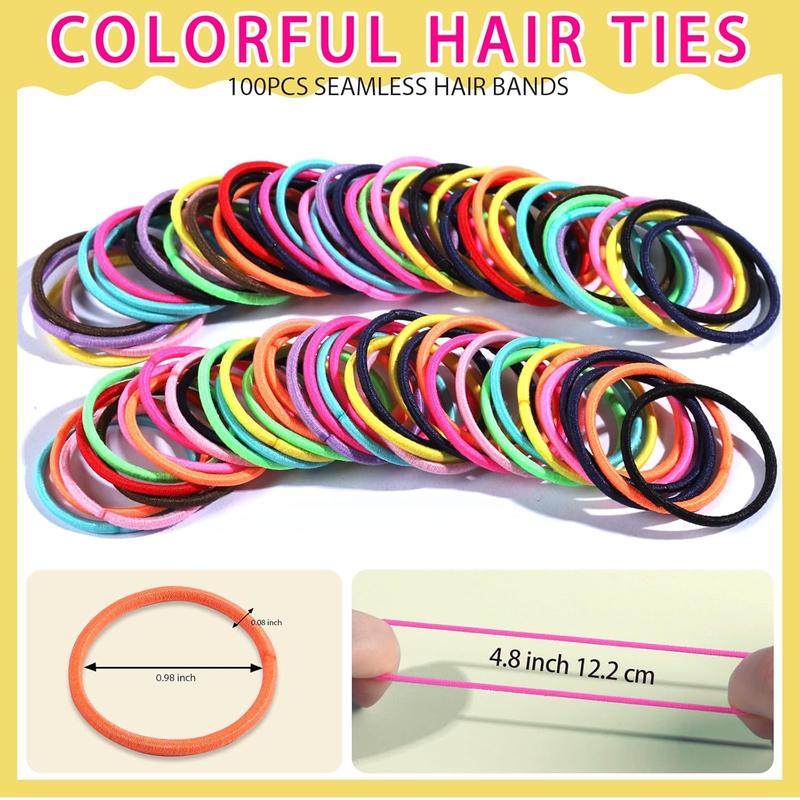 Hair Accessories Set: Colorful Rubber Bands, Cotton Hair Ties, Ponytail Holders, Hair Clips with Organizer Box for Girls,