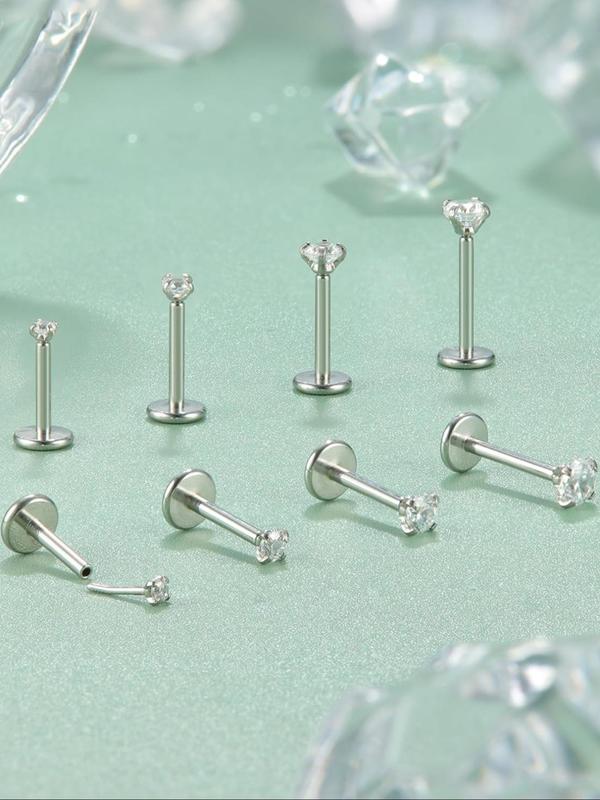 Rhinestone Decor Nose Studs, Stainless Steel Nose Rings, Body Jewelry for Women & Men, Hypoallergenic Piercing Jewelry