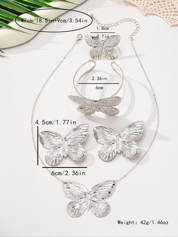 Butterfly Design Jewelry Set, Fashion Necklace Bracelet Ring Earrings for Party, Daily Clothing Decor, Trendy All-match Jewelry for Birthday Gift