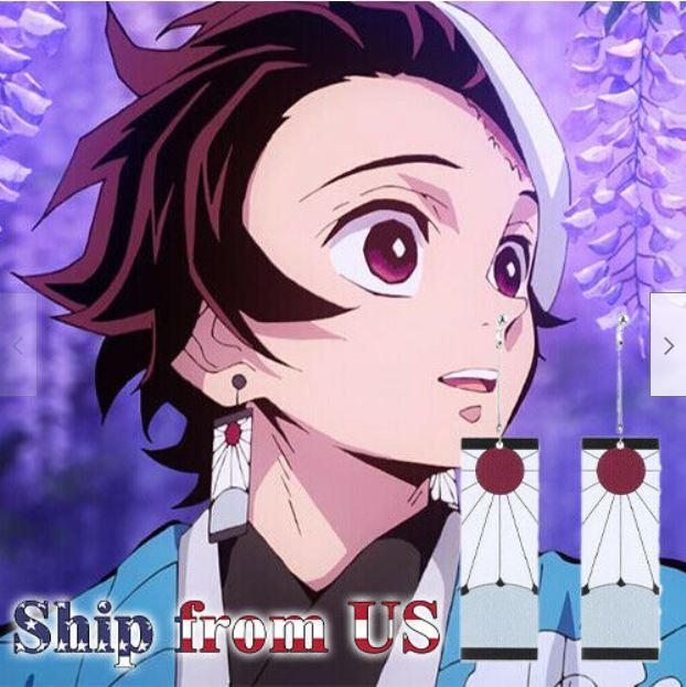 Demon Slayer Earrings ( Kimetsu no Yaiba ) worn by Tanjiro Kamado (Anime Cosplay Costume) Hanafuda christmas gift