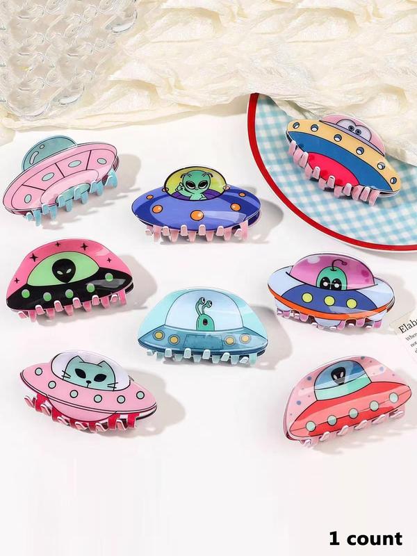 Cute Cartoon Alien Design Hair Claws, 2024 New Style Colorful Hair Accessories for Women & Girls, Minimalist Headwear Suitable for Thick Hair