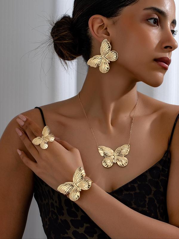 Butterfly Design Jewelry Set, Fashion Necklace Bracelet Ring Earrings for Party, Daily Clothing Decor, Trendy All-match Jewelry for Birthday Gift