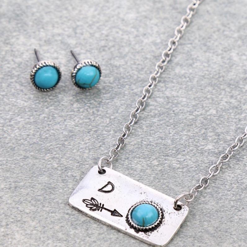 Personalized Initial Arrow Necklace and Earring Set