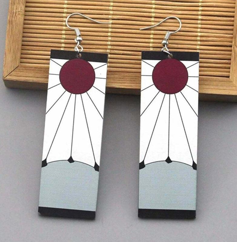 Demon Slayer Earrings ( Kimetsu no Yaiba ) worn by Tanjiro Kamado (Anime Cosplay Costume) Hanafuda christmas gift