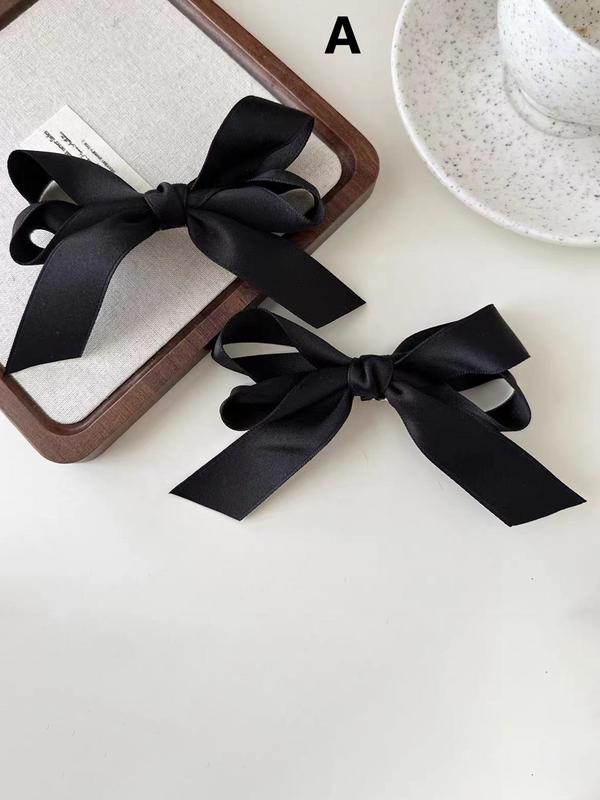 Solid Color Bow Decor Hair Clips, Elegant Fashion Hair Accessories for Women & Girls, Minimalist Headwear Suitable for Thick Hair