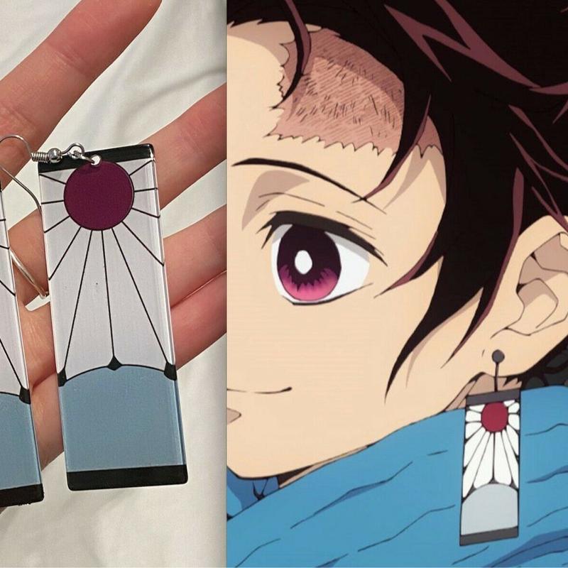 Demon Slayer Earrings ( Kimetsu no Yaiba ) worn by Tanjiro Kamado (Anime Cosplay Costume) Hanafuda christmas gift