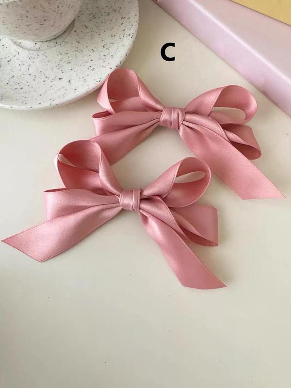 Solid Color Bow Decor Hair Clips, Elegant Fashion Hair Accessories for Women & Girls, Minimalist Headwear Suitable for Thick Hair