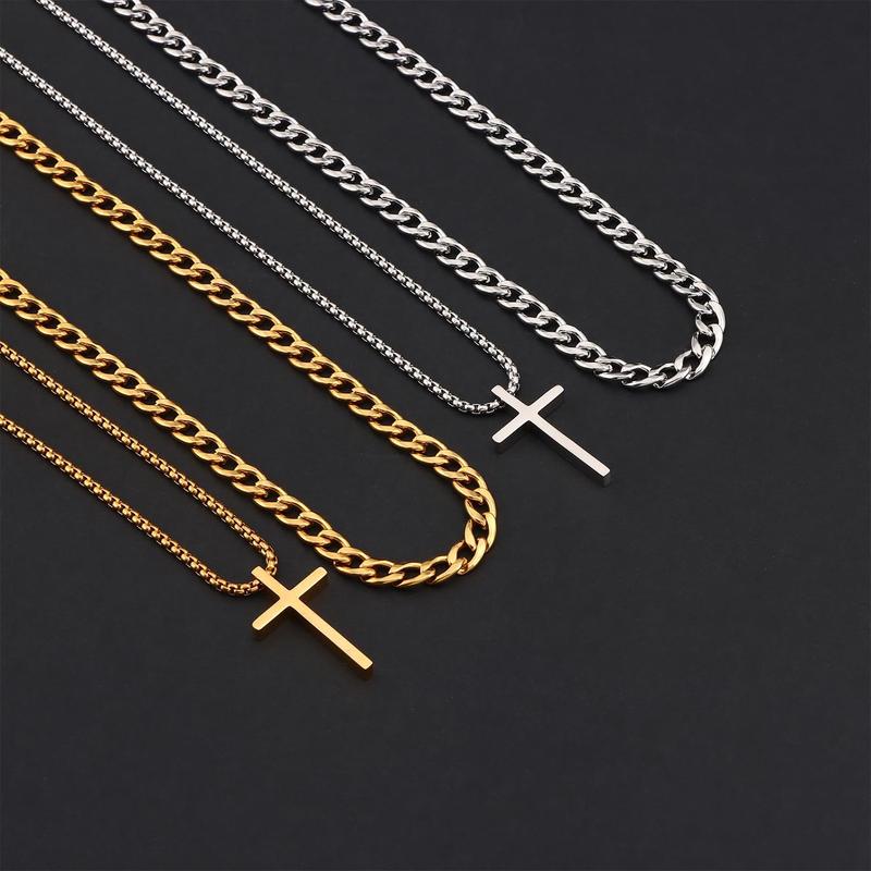 Layered Cross Necklace for Men Stainless Steel Cuban Link Cross Chain Necklace for Men Religious Jewelry Gifts