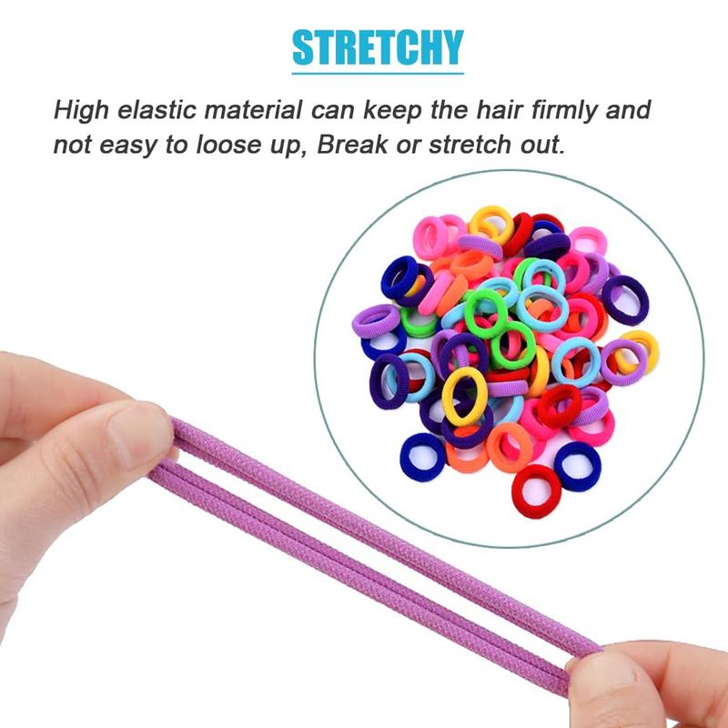 100 PCS Baby Hair Ties, Elastic Hair Bands Small Hair Ties for Girls Rubber Bands Elastic Ponytail Holders (Bright 10 Colors)