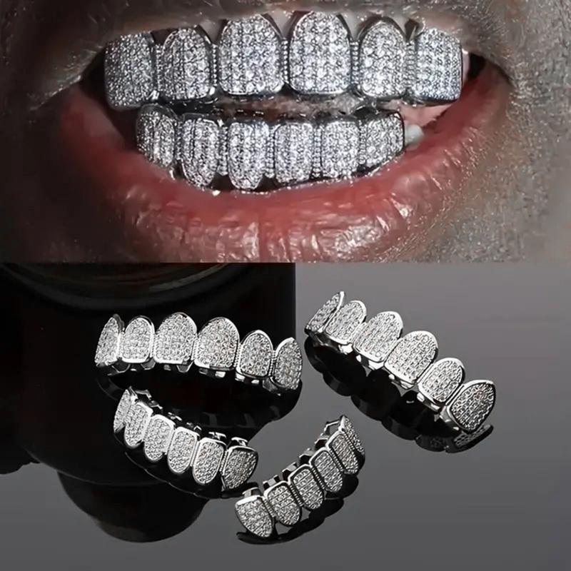 Hip Hop Cubic Zirconia Teeth Grills for Rappers and Cosplayers - Punk Style Accessory Set