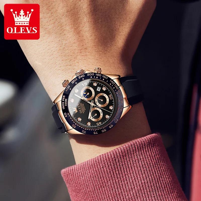 OLEVS New Luxury Men's Watches Quartz Watch Silicone Sport Date Chronograph Waterproof Luminous Multifunction Men's Quartz Watch