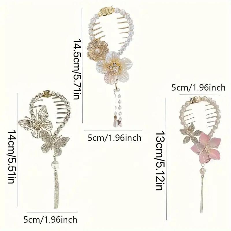 Cute Flower & Butterfly Design Hair Bun Clip, Glitter Hair Claw Clip, Heatless Styling Tools for Women & Girls