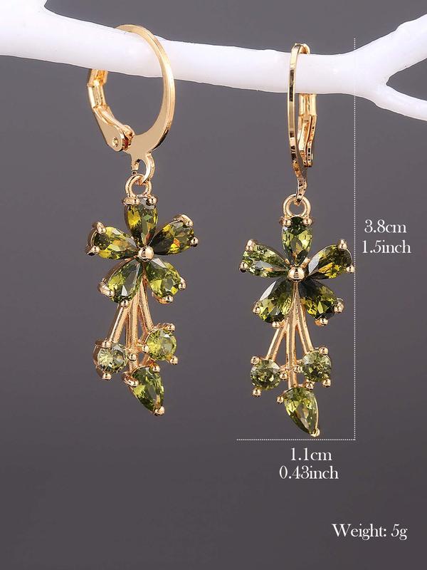 Women's Elegant Rhinestone Decor Dangle Earrings, 1 Pair Trendy Flower Design Dangle Earrings, Glittering Luxury Jewelry As Gift for Girlfriend