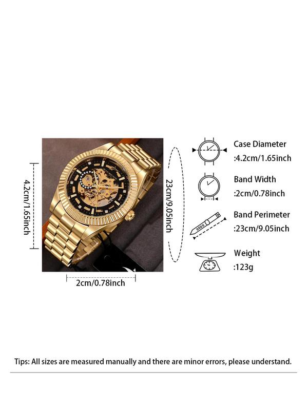 Men's Business Fashion Rhinestone Decorated Mechanical Watch, Fashion Watch for Party, Daily Decor, Trendy All-match & Exquisite Watch for Birthday Gift with Box