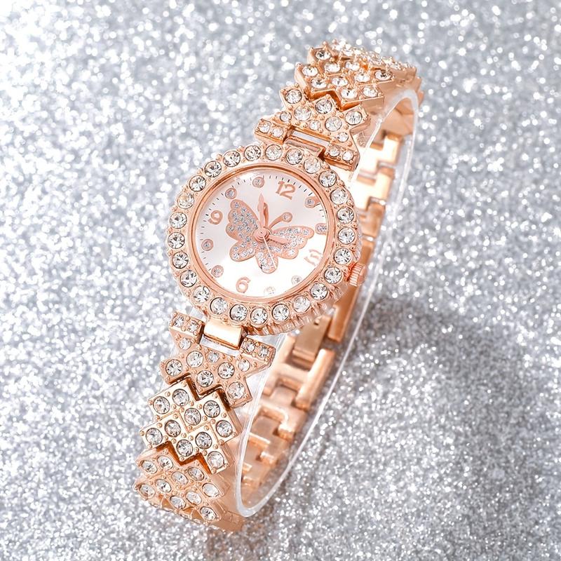 Luxury 2-Piece Set: Elegant Butterfly Crystal Stone Quartz Watch & Shining Bracelet-Perfect Gift for Birthday, Christmas, Valentine's Day