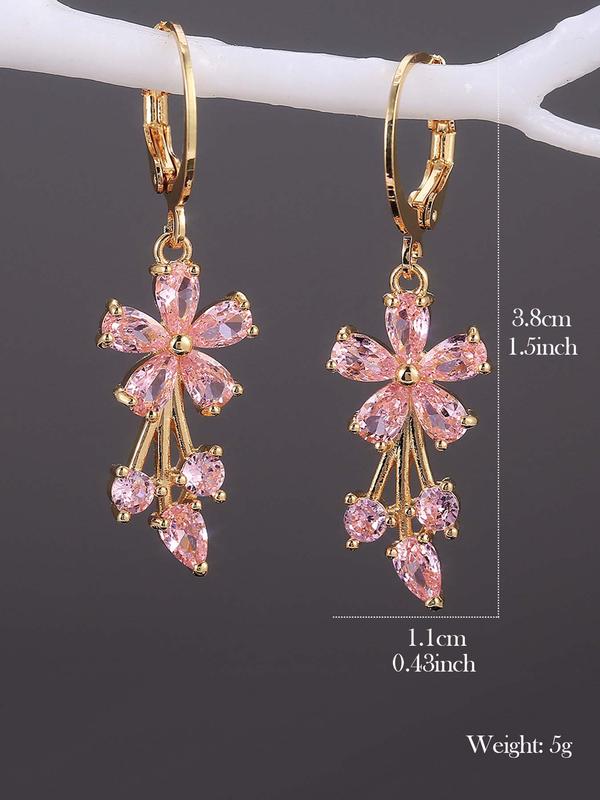 Women's Elegant Rhinestone Decor Dangle Earrings, 1 Pair Trendy Flower Design Dangle Earrings, Glittering Luxury Jewelry As Gift for Girlfriend