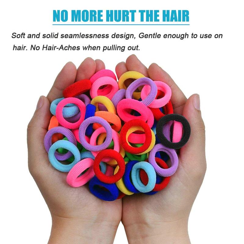 100 PCS Baby Hair Ties, Elastic Hair Bands Small Hair Ties for Girls Rubber Bands Elastic Ponytail Holders (Bright 10 Colors)